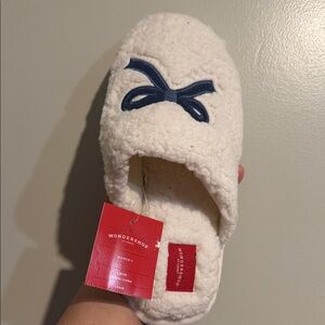Wondershop Cream Slippers with Navy Bow